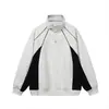 Moletom boxy de gola alta com blocos de cor estilo americano para homens, jaqueta esportiva de manga comprida da moda de outono para jovens, marca dinâmica