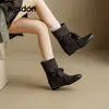 Botines Aogushi Deng de Punta Fina para Mujer 2026 Nuevos Otoño Invierno Patchwork Suela Suave Tacón de Bloque Pies No Cansados Botas de Caña Recta con Temperamento