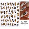 Nuevas pegatinas de uñas transfronterizas en oro negro con diseño de animales, plantas, flores y amor, serie inglesa.