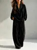 2026 Moda Feminina Europeia e Americana Amazon Site Independente Outono/Inverno Novo Moda Casual Veludo Manga Longa Calça Longa Gola Reversível Conjunto