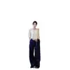Toma real, precio real: Ropa de comercio exterior para mujer - Camiseta blanca holgada de manga media, pantalones casuales azul marino de cintura media con cordón, pantalones deportivos de pierna recta