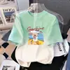 Camiseta de Verano con Degradado para Niñas, Manga Corta Infantil, Nueva Estampada Holgada Estilo Coreano Versátil Moderna para Niños Mayores