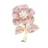 Broche Flor de Cristal Rosa Totalmente Cravejado de Diamantes de Luxo Exagerado de Alta Qualidade Broche de Lapela Robusto Elegante e Grandioso para Mulheres