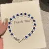 Pulsera de Diamante Azul Corazón del Océano para Mujer Boda Cena Fiesta Lujo Ligero Gama Alta Pulsera de Corazón Completamente Diamantada Joyería al por Mayor