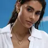 Dazan Ins Transfronterizo Acero de Titanio Chapado en Oro de 18K Estilo de Copenhague Nicho Corazón Burbuja Amor Pendientes y Collar Conjunto