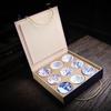 Taza de Porcelana Azul y Blanca con Forma de Sombrero de Bambú Taza Monocromática Taza de Dos Colores Retro Chino Color Bajo Esmalte Taza de Maestro para el Hogar Taza de Té de Cerámica Caja de Regalo