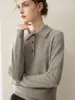Suéter 100% cachemira pura para mujer, top versátil de punto liso, color liso, cuello polo, jersey, cálido suéter de manga larga