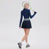 Traje Deportivo Estilo Europeo y Americano Manga Larga para Mujer Sensación de Segunda Piel Casual Camisa Polo Running Fitness Yoga Top Camiseta Conjunto de Dos Piezas
