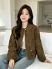 Chaqueta corta de gamuza estilo retro para mujer, nueva moda de otoño, cuello alto, chaqueta con cremallera, top de alta gama adelgazante