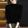 Suéter de lana de color liso de cuello medio alto al por mayor transfronterizo para mujer, jersey, nueva camiseta básica de otoño e invierno, tejido de punto de manga larga