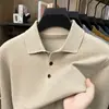 Nueva Camisa Polo de Manga Larga para Hombre de Primavera y Otoño, Cuello Camisero, Camisa Base de Punto Casual de Negocios, Suéter Estilo Old Money para Hombre