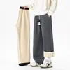 Pantalones Casuales de Lana de Cordero para Hombre Invierno Polar Engrosado Cálidos Resistentes al Frío Estilo Americano Texturizados Holgados Rectos Largos