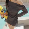 2026 Novo Bikini Sexy de Menina Quente Conservador Emagrecedor com Uma Alça Manga Longa Estilo Boxer Fenda Maiô para Fonte Termal