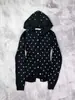 Suéter tejido con capucha estampado de estrella oscura de subcultura europea y americana, cárdigan fino negro de un solo botón, estilo retro para una chica genial