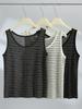 Fular de Lino Lyocell Opaco para Mujer Verano Nuevo Estilo Ropa Exterior Top Básico Interior sin Mangas Chaleco de Cuello Redondo a Rayas