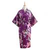 Camisón largo tipo kimono japonés de seda artificial de talla única con diseño de pavo real transfronterizo de comercio exterior para verano.