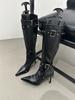 Botas Vaqueras Occidentales para Mujer Otoño 2024 Nuevo Estilo Spice Girl Europeo y Americano Punta Liu Ding Tacón Alto Botines de Moda de Tacón Largo para Mujer