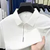 Camisa polo de manga corta sin costuras de seda helada antibacteriana 7A para hombre, nueva camiseta de verano para hombre con cuello, tacto frío, transpirable, secado rápido