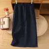 Falda Azul Marino Línea A para Mujer Primavera y Otoño 2025 Nueva de Cintura Alta Casual de Longitud Media Deportiva