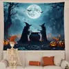 Tapiz de Terror de Halloween Fantasma Doble Bruja Preparando Poción Castillo Fondo de Calabaza Tapiz de Pared Tapiz Decorativo Venta al por Mayor