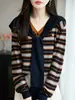 Suéter de Punto de Dos Piezas con Chal para Mujer, Nuevo Diseño Otoñal con Rayas, Elegante Chaqueta Suéter