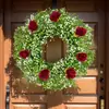 1 guirlanda de flores artificiais rústica com rosas vermelhas e gipsofila, adequada para guirlandas de flores de porta de fazenda na primavera e no verão, decorações de flores para varanda frontal externa, guirlandas de flores verdes realistas para casas, quartos, cozinhas e salas de estar