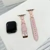 Adequado para Pulseira de Relógio Apple S12S98765Se, Pulseira de Pulso Feminina Colorida com Madrepérola Estilo Pequeno Fragrante Pulseira de Relógio de Couro