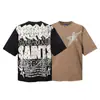 26Ss Camiseta de Manga Corta Ancha con Tachuelas Estampada Cuello Redondo Holgada R3Bel Lavada y Desgastada Retro Europea y Americana para Hombre Tendencia