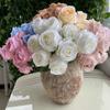 Novo Arranjo de Flores de Casamento Simulado Flor Falsa Flor de Fundo para Palco de Auditório Estrada Chão com 9 Cabeças de Rosa Redonda Fantasia Flores de Seda em Casa