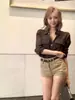 Shorts Khaki Retro Americano que Realzan las Caderas para Mujer en Primavera y Verano de Cintura Alta Sexy Ajustados Hot Girl de Corte A Pantalones Cortos Ajustados y Jeans