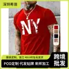 Camiseta Deportiva Casual Suelta de Verano para Hombre Tallas Grandes con Estampado de Letras Ny Cuello Redondo Manga Corta