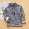 Roupa Íntima Térmica Infantil para Meninos Camada Base Fleece Espessado Estilo Coreano Top Listrado Inverno Camiseta Térmica de Gola Alta para Meninas