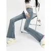 Jeans Vintage de Tiro Alto Micro-Lar para Mujer Otoño e Invierno Aspecto Delgado Pantalones de Herradura Largos Elásticos Pantalones de Bocina de Trompeta