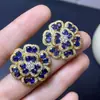Novos brincos de safira natural com cravação em prata S925, pedra principal 3*4mm, joias femininas versáteis e da moda atacado