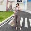 Chaleco de punto de estilo coreano simple retro con contraste de color, top de verano para mujer, sin mangas, cuello en V, conjunto informal de dos piezas de punto para mujer
