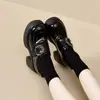 Mocasines de suela gruesa estilo británico para mujer, charol negro, tacón grueso, zapatos de piel que aumentan la altura, zapatos de vestir estilo universitario