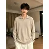 Camiseta de Tricô Canelado Manga Longa Estilo Old Money Masculina Outono Preguiçoso Sensação de Luxo Moletom com Gola Polo Versátil Camada Base