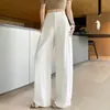 Calça pantalona de linho Tencel cor damasco para mulheres, fina de verão, estilo novo, cintura alta, solta, corte reto, calça social fluida para mulheres