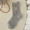 Calcetines de estilo retro coreano con patrón de rombos y lazo para mujer, de media pantorrilla, versátiles, sin costuras, calcetines de algodón estilo universitario, calcetines superpuestos, algodón peinado