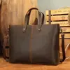 Bolsa Transversal Masculina Vintage para Notebook Couro Genuíno Bolsa de Ombro Couro Crazy Horse Pasta Masculina