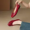 Zapatos Planos Weiwai Girl 8388-6 Estilo Francés Lazo Suave Punta Baja, Zapatos Planos de Ballet Redondos para Mujer