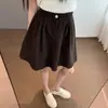 Falda midi plisada de pana de estilo coreano, relajada, retro, línea A, de cintura alta
