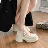 Zapatos Mary Jane de Suela Gruesa Estilo Japonés para Mujer Zapatos Blancos Franceses de Tacón Grueso para Personas Bajas para Aumentar Altura Jk con Faldas Zapatos Pequeños de Cuero