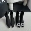 Botas de tacón de aguja finas de punta afilada, de aspecto elegante, versátiles y a la moda, 2025, nuevas, retro, de gamuza negra, de tacón alto, tipo calcetín elástico
