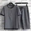Conjunto deportivo informal de verano para hombre, camiseta de manga corta de seda helada, pantalones cortos, conjunto de dos piezas de moda para hombre