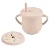 Venda Direta de Fábrica de Copos de Água em Silicone de Grau Alimentício para Crianças em Formato de Coração, Copos de Aprendizagem para Bebês, Copos Multifuncionais à Prova de Vazamento para Lanches