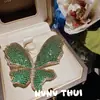 Joyería Retro Esmeralda Mariposa Piedra Preciosa Broche Banquete Couture Pavo Real Verde Irregular Pendientes Colgantes