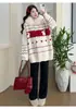 Ropa de Maternidad 2025 Otoño/Invierno Nueva Colección: Abrigo Suéter Tejido con Cuello Grande de Piel + Top Básico + Pantalones de Pierna Ancha Set de Maternidad