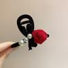 Estilo retro francés Chanel elegante elegante tela de flocking lazo de rosa media corbata de perla clip para el pelo mediano