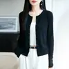 Cárdigan de punto liso de cuello redondo para mujer, de manga larga, de un solo pecho, corte ajustado, adecuado para primavera y otoño, suave y cómodo, perfecto para usar en capas, y una chaqueta suéter sencilla